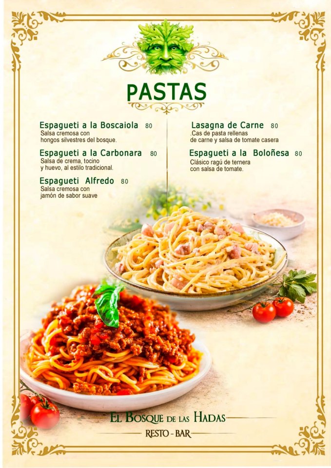 Platos de pasta de la carta de El Bosque de las Hadas
